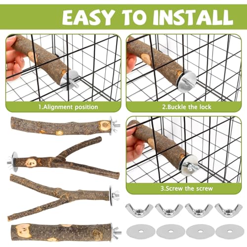 Image of 5PCS Natural Wood Bird Perch Set - Straight & Forked Branch Perches Cage Perches Accessories for Small Medium Birds, Parakeets, Budgies, Cockatiels, Conures