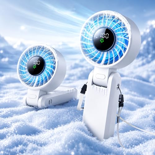 Image of 【5200mAh】Portable Handheld Fans for Travel, High-Speed Motor, Rechargeable Hand Held Fan, 5 Speed,180Foldable, Small Personal Fan,4-IN-1 Hand /Desk /Waist /Neck Fans,Summer Beach Travel Essentials