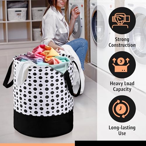 Image of Urbane Home Pack of 3 Foldable Dirty Clothes 45L Laundry Basket With Handles | Baby Unwashed Dress Bin /Storage Box | Polka Dots -Black & White