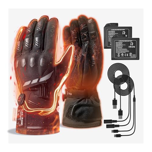 RIDEIRON Heated Motorcycle Gloves for Men CE Level 1KP Protection 3000mAh Rechargeable Battery Electric Heating Gloves Touchscreen Winter Cold Weather Motorcycle Riding Racing ATV UTV (Black L)