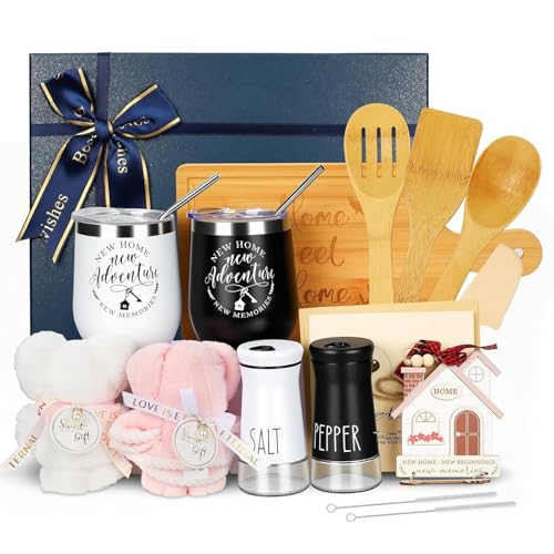 House Warming Gifts New Home, 16 Pcs New House Gift Basket Including Serving Board, Kitchen, Bath & Home Essentials, Housewarming Present for Homeowners Couples Women, Closing Gifts for HomeBuyers