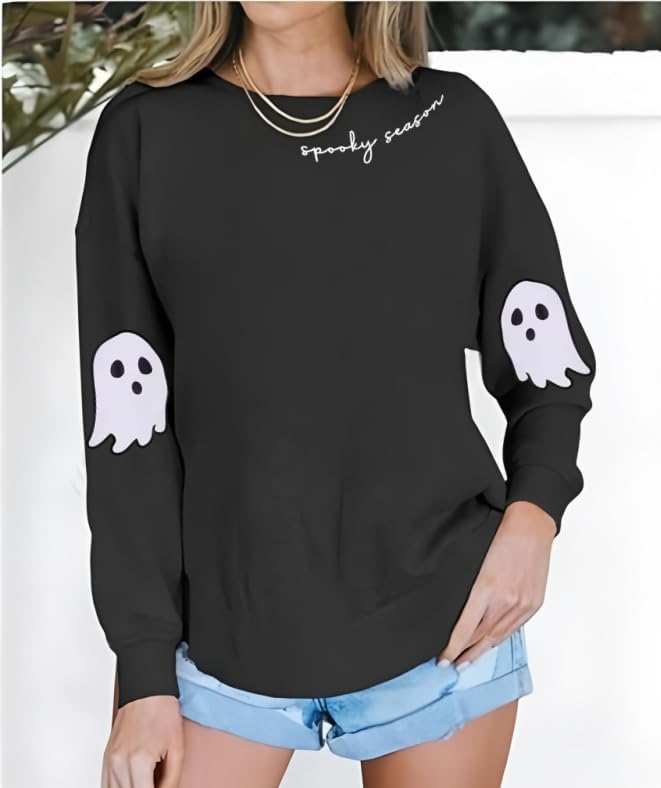 Halloween Ghost Malone Sweatshirts for Women Spooky Season Sweatshirt Cute Ghost Graphic Pullover Halloween Sweater - Image 5