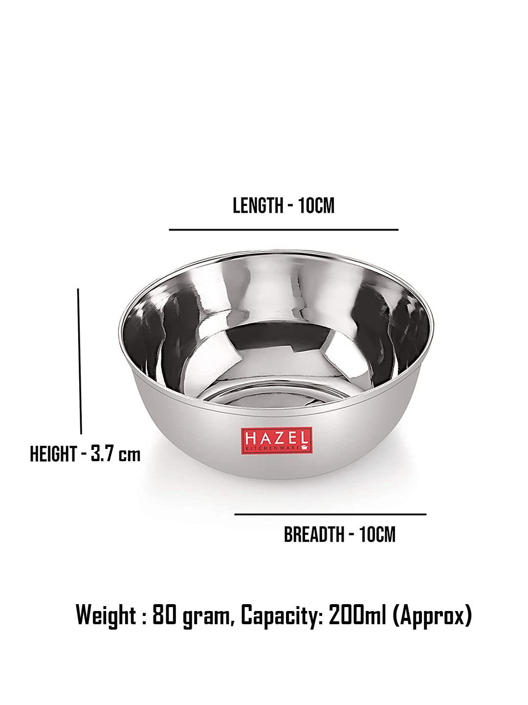 HAZEL Stainless Steel Bowl Set | 200 ml SS Katori for Kitchen & Serving | Dinner Wati Bowls for Snacks, Chutney, Curry | Set of 4 3