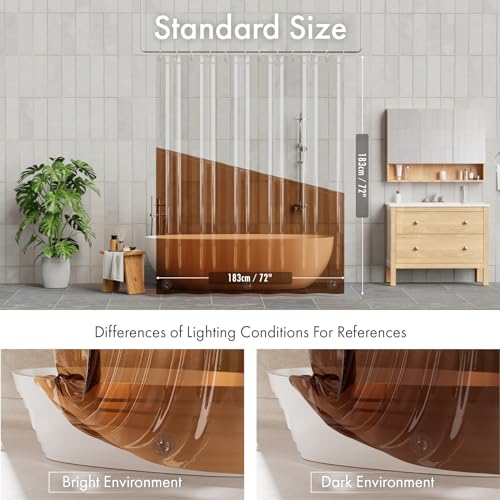 Image of AmazerBath Color Block Shower Curtain Liner, 100% EVA Soft Shower Liner - 72 x 72 Inches Heavy Duty Shower Curtain and Liner 2-in-1 with 3 Clear Stones and 12 Brass Grommets - Clear & Amber