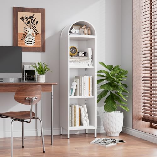 Image of 63 inch H Metal Arch Bookshelf with 2 Adjustable Shelves, Open Arched Display Cabinet,Kitchen Pantry for Dining Room, Living Room, Office, Bathroom, Assembly Required,White
