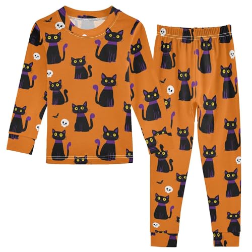 Fustylead Halloween Colt Cat and Skull Cotton Pajamas Set 2 Piece Long Sleeve Pjs Sleepwear