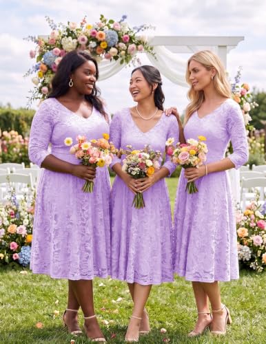 Image of Dressystar Long Sleeves Lace A Line Formal Wedding Guest Dresses