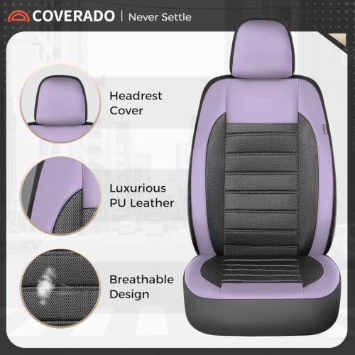 Image of Coverado Car Seat Covers Full Set, Luxury Leather Car Seat Covers, Automotive Front and Rear Mesh Seat Covers, Full Set 5 Seats, Purple&Black Seat Covers for SUV Sedan Truck
