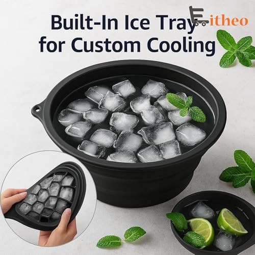 Image of Eitheo Silicone Face Bowl for Ice with Built-In Ice Tray | Collapsible Ice Facial Bowl for Face Ice Bath | Portable Foldable BPA-Free Facial Ice Plunge Tub for Home Skincare | Ice Water Facial Bowl for Men & Women (Black)