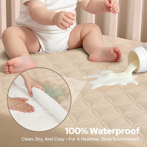 Image of BEDLORE Crib Mattress Protector 2-Pack, Waterproof Beige 52 inchx28 inch