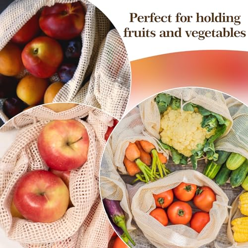 maqihan 6 pack reusable produce bags cotton mesh produce bags mesh storage produce bags reusable durable double stitched with drawstring produce bag for vegetablesfruit amp grocery shopping 2l2m2s