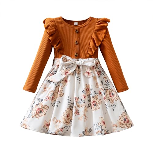Nileafes Little Girl Ruffle Fall Winter Long Sleeve Dress Printed Party Holiday Clothes