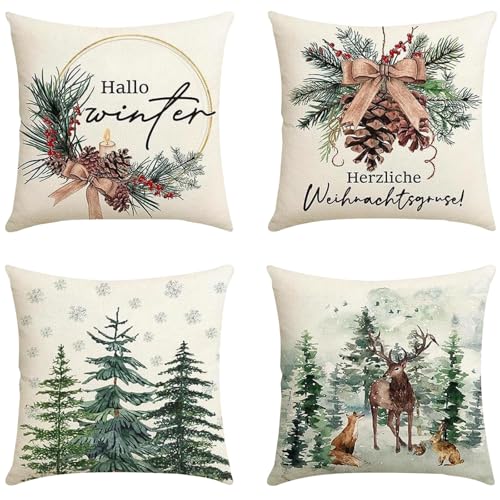HuaMuDM 4 Stück Kissenbezüge,45x45cm Weihnachten...
