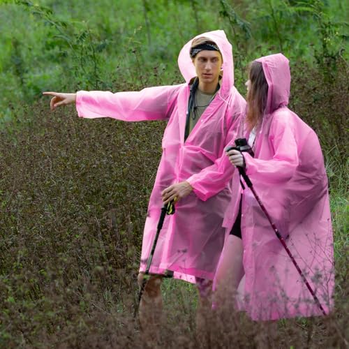 Jeere Pink Reusable Rain Poncho with Hood and Drawstring for Adults - Image 6