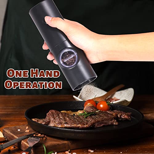 2 Pack Electric Pepper And Salt Grinder Set, Battery Powered With Led Light And Storage Base, Adjustable Coarseness, One Hand Automatic Operation (Black) #TOP6