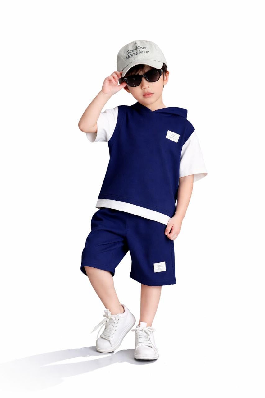 Blary FASHION PLANET Kids Summer Cotton Navy Blue Hodded T- Shirt & Shorts Set - Review, Price and Buying Guide
