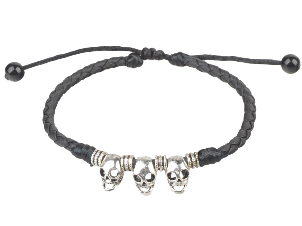 Tobillera de cuero negro ajustable hecha a mano, aleación, Negro, HZA-001