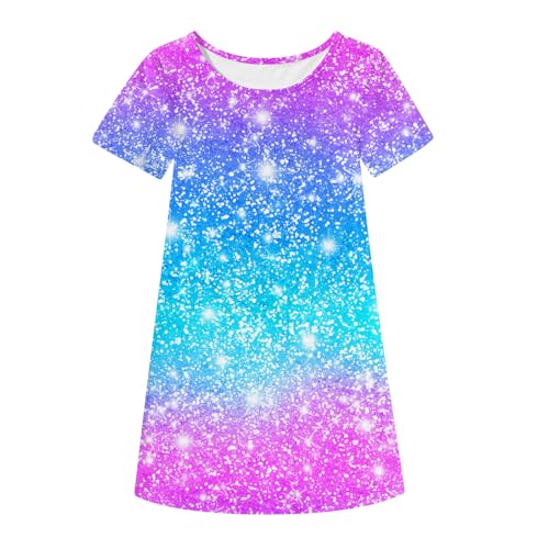 Little Girls Dress Summer Short Sleeve T-Shirt Dress Cute Print Casual Sundress 2-7 Years