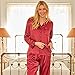 Alexander Del Rossa Long Sleeve Satin Pajama Set for Women, PJs Set, Black With Cream Piping Large (A0750BKPLG)