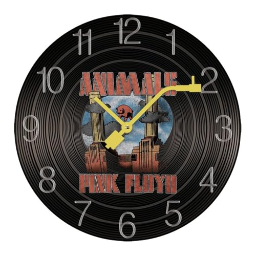 掛け時計 木製レコード ピンク フロイド ウォールクロック かけ時計 置き時計 インテリア おしゃれ 電池式 飾り 木製 連続秒針 北欧 無音 壁掛け 個性的 大数字 音楽愛好家 直径30cm ギフト