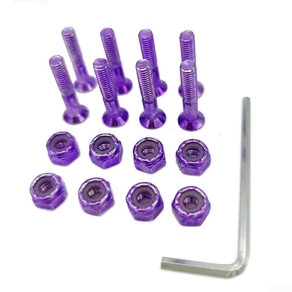 Kit De 8 Vis Et écrous Anti-rouille Pour Skateboard – Acier Au Carbone Galvanisé, 2,5 Cm – Couleur Violette Avec Clé Incluse – Accessoires Compacts Et Légers Pour Fixer Vos Trucks