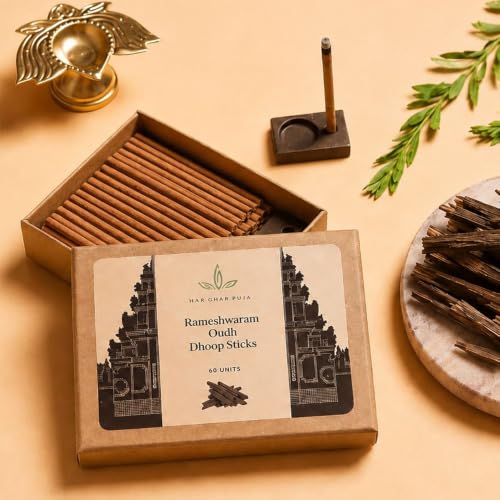 Image of Dhoop Sticks for Pooja, Rameshwaram Oud | 9cm Long, 60 Dhoop Sticks | Natural & Toxin-Free Dhoop Batti | Long Lasting Home Fragrance | Low Smoke & Low Ash