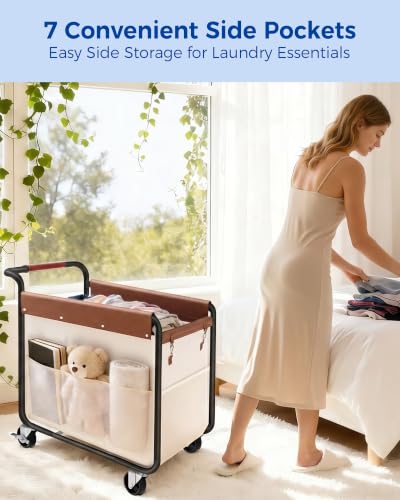 Image of Kayfia 180L Rolling Laundry Hamper, Laundry Basket with Wheels, Beige