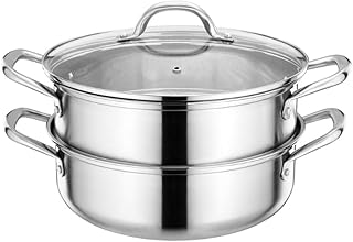 HZFH Dwuwarowłosa Parowiec Ze Stali Nierdzewnej, Zupa I Parowiec, Wydrążony Uchwyt Ze Szklaną Pokrywką, Nadaje Się Do Kuchenki Indukcyjnej