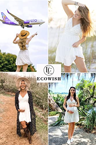 ECOWISH Summer Dresses for Women 2025 V-Neck Spaghetti Strap Bowknot Backless Sleeveless Lace Mini Swing Skater Dress White Small - Image 6