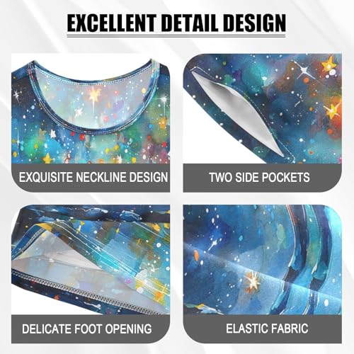 ALAZA Unicorn Star Oil Painting Pajamas Set Short Sleeve Cotton Sleepwear Summer Pjs 2 Piece 5-14Y4