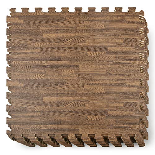 Yes4All Interlocking Exercise Foam Mats â€“ Cover 24, 48 & 120 SqFt (Multi-Color) (G. 24 Square Feet (12 Tiles) - Dark Oak Wood)