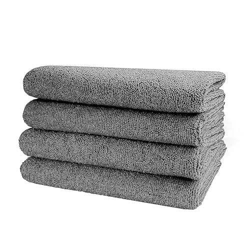 Sulfar Microfiber Cloth - 40x40 cms - 340gsm Thick Lint & Streak-Free Multipurpose Cloths - Automotive Microfibre Towels for Car Bike Cleaning Polishing Washing & Detailing (Grey, Pack of 4)