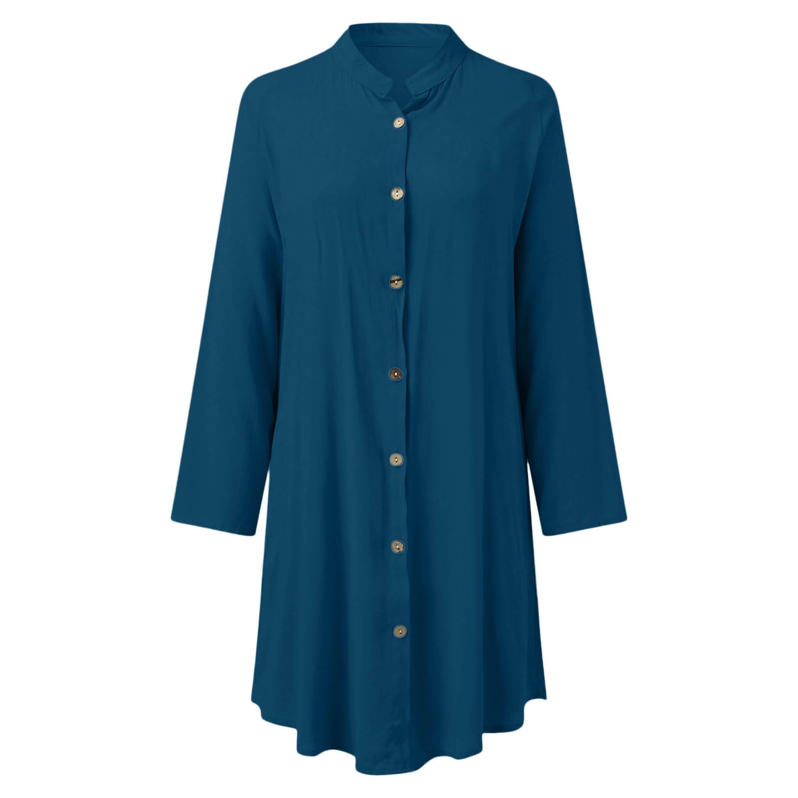 Generico Abito Estivo Donna in Lino con Bottoni da Spiaggia Casual Scollo a V Manica Corta Linea A Camicetta Elegante Lungo Dress Copricostume Prendisole