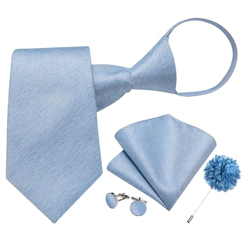 Image of DiBanGu Mens Zipper Tie Silk Pre-Tied Necktie with Gift Box | Jacquard Woven,Paisley Solid Plaid Pattern,6PCS with Pocket Square,Cufflinks and Lapel Pin,for Wedding Party Formal Business