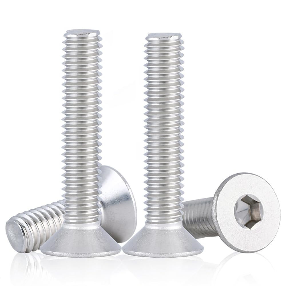 M6 30mm Flat Head Screws,M6-1.0x30mm Flat Head Sockt Cap Screw and Bolt,Stainless Steel Countersunk Bolts,Allen Socket Drive,Full Thread,Bright Finish,Coarse Thread UNC, 30Pcs