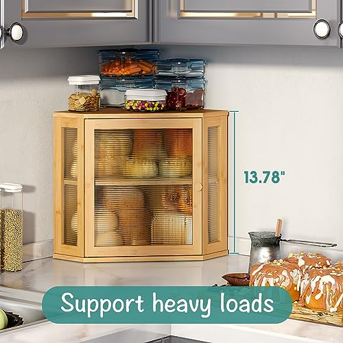 Viewcare Corner Bread Box For Kitchen Counter, Bamboo Wood Large Capacity Bread Storage Bin With Acrylic Wavy Door Panel thumb #5