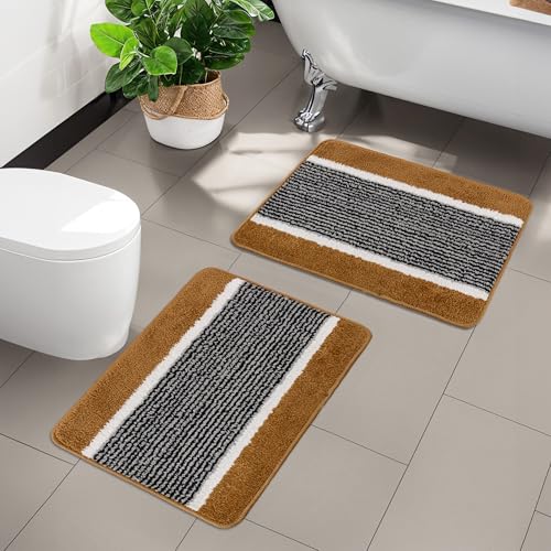 Image of Kuber Industries 16x24 Inch Anti-Skid Water-Absorbent Door Mats for Home | Durable Main Entrance Footmats for Bathroom, Living Room & Office | Micro Wings Lining - Golden