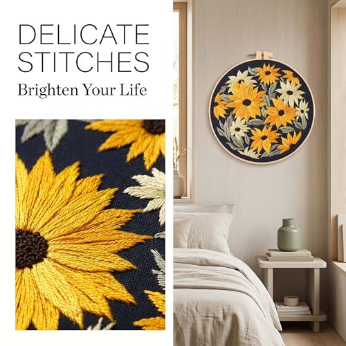 Image of Harimau Adult Beginner Embroidery Starter Kit, Complete Set with 4 Patterns, 2 Hoops, Needles, Scissors, Instruction Guide & Stitching Video Tutorials