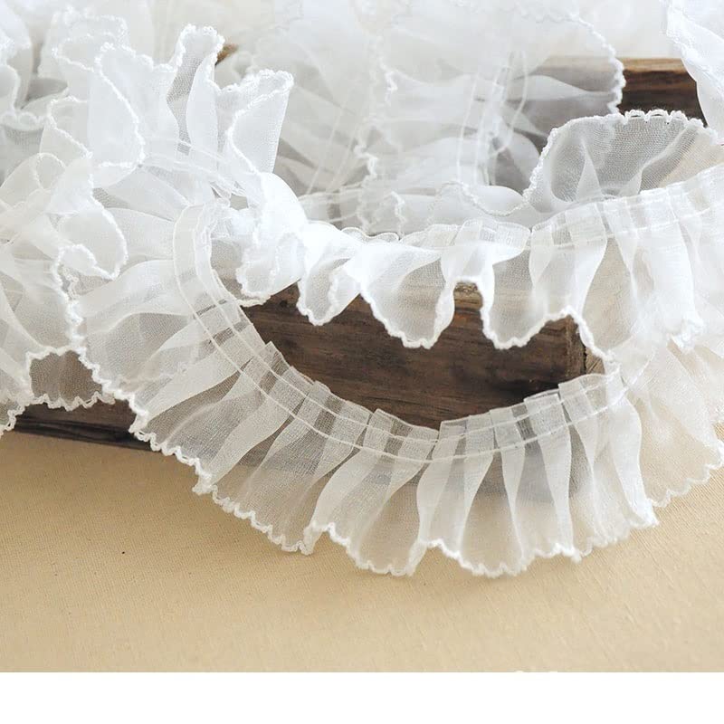 Wykończenie koronką 4CM szerokości tiulu 3D plisowana organza koronkowa tkanina haftowana frędzlami wstążka falbanka ubranka dla lalek ręcznie robione do samodzielnego szycia(Red)
