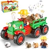 Gralal Bauernhof Traktor Spielzeug für Kleinkinder 1 2 3 Jahre, Musik Push and Go Tierfahrzeug, Kleine Bauernhof Freunde Tierfiguren, Montessori Baby Auto Spielzeug, Frühes Lernspielzeug Geschenke