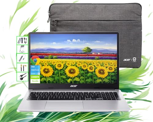 acer Chromebook | Laptop HD de 15 pulgadas | 4 GB de RAM | SSD de 128 GB y SSD portátil de 128 GB | CPU Intel de 4 núcleos | cámara web | USB-C | Wi-Fi| Bluetooth| Ultra ligero | Batería de larga
