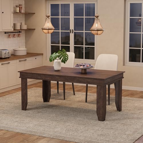 Image of GarveeHome Farmhouse Dining Table for 4-6 People, 63 in Long Kitchen Tables with Wooden Sturdy Frame, 5 ft Large Rectangular Dinner Table for Dining Room, Kitchen, Dark Walnut, 63 inch Non-extendable