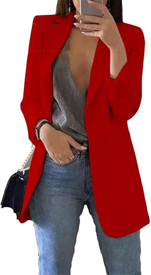 Andongnywell Women's Casual Button Blazer Office Work Long Sleeve Blazer Solid Color with Pockets Outwear