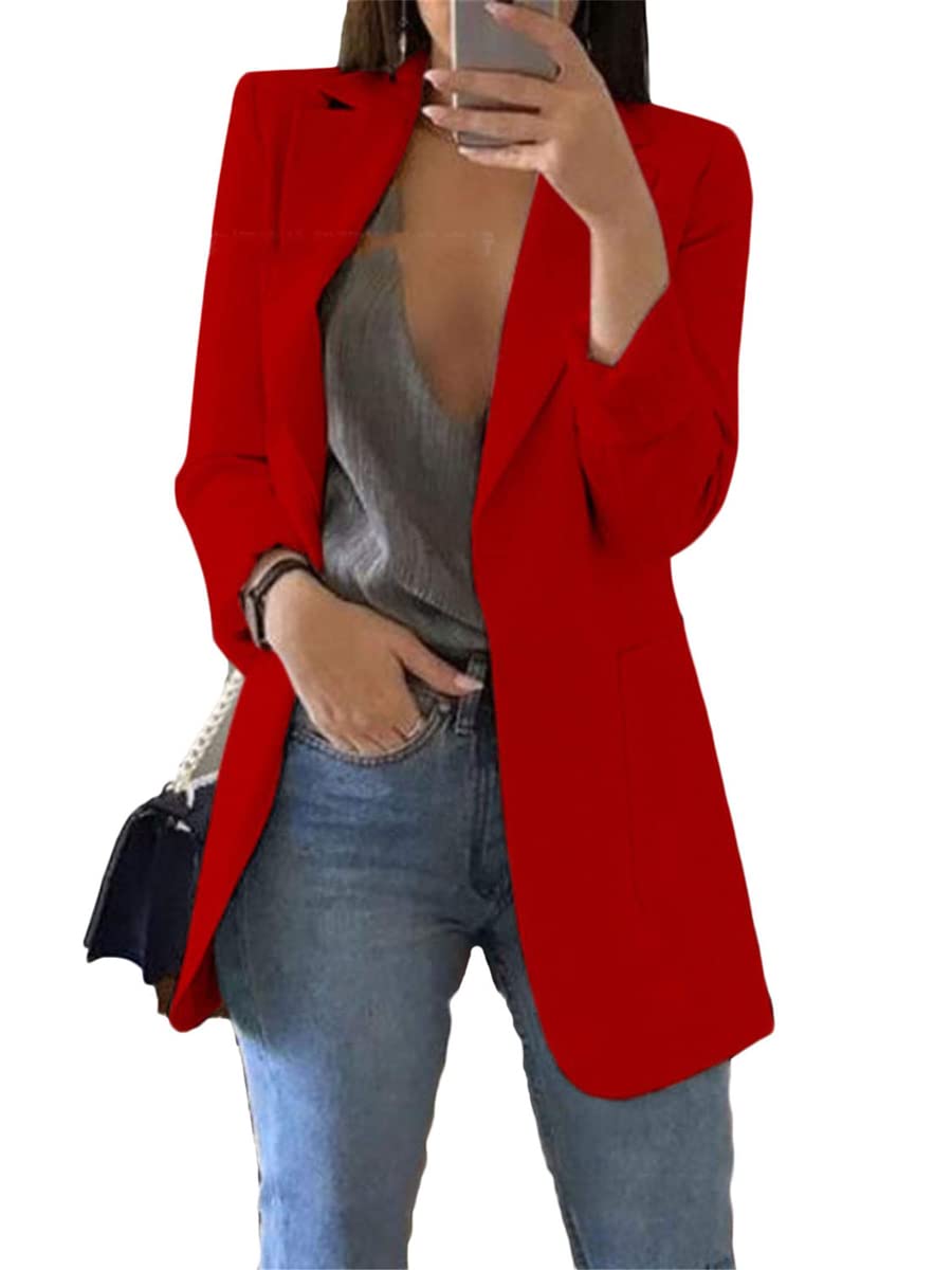 Andongnywell Womens Open Front Blazer Long Sleeve Slim Fit Work Office Cardigan Jacket
