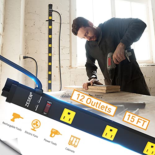 12 Outlet Industrial Long Power Strip Wide-Spaced Outlets with 15Ft Cord - image 6