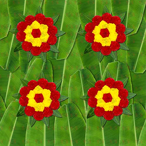 Image of S2S Mango Leaves And Flowers Decoration At Home | Easy Simple Backdrop Red Yellow Flowers Pack Of 4 Pcs, 50 Cm