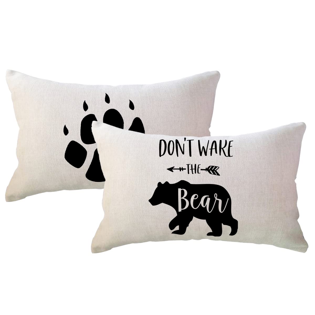 ULOVE LOVE YOURSELF 2Pack Bear Lumbar Throw Pillow Cover Don’t Wake The Bear Black Bear Beige Background Cushion Covers Bear Paw Cabin/Camper