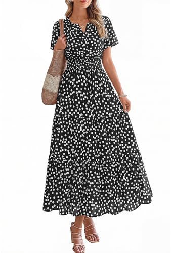 Image of BTFBM Womens Summer Floral Maxi Dresses V Neck Short Sleeve Boho Casual Flowy Long Wedding Guest Dress Beach Vacation