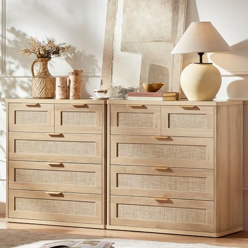 Image of LEYAOYAO Rattan Dresser Set 2 for Bedroom, 33.5 inch Small Chest of Drawers
