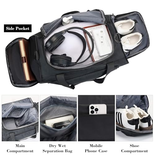 Gym Bags for Men and Women Sport Duffle Bag for Travel Carry on Duffel Bag with Shoe Compartment Dry and Wet Separation 35L Black（Upgrades）3